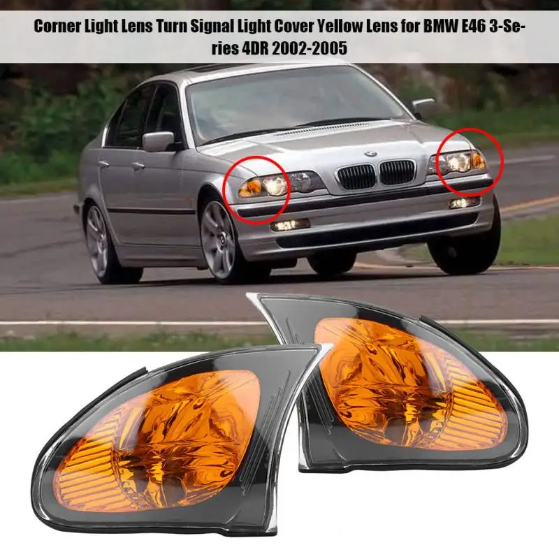 

1 Pair Corner Light Lens Turn Signal Light Cover Yellow Lens for BMW E46 3-Series 4DR 2002-200