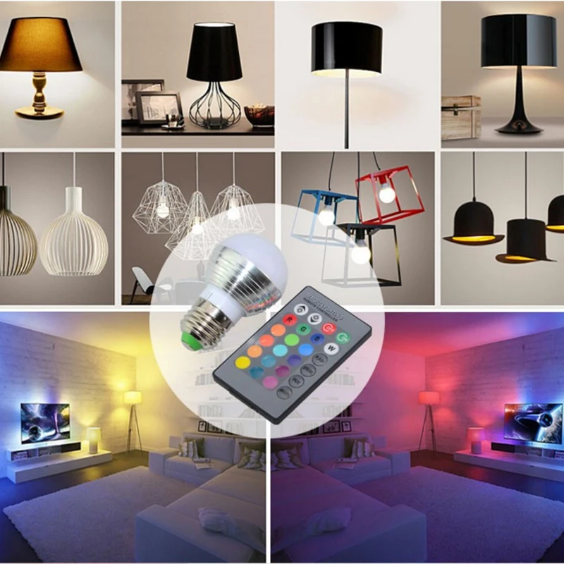 Светодиодная RGB лампа E27 E14 GU10 85 265 в MR16 12 В 3 Вт 5 7 волшебный праздничный свет + пульт