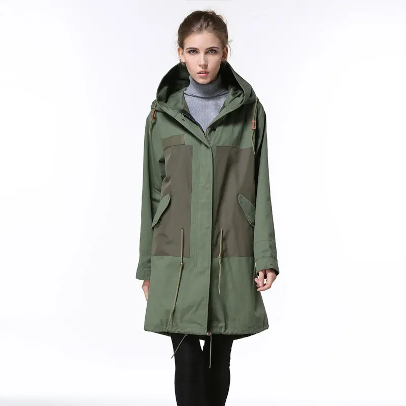 Фото Женское длинное пальто без меха зеленое с капюшоном весна 2019 coats coats long jacketarmy green Женское длинное пальто без меха зеленое с капюшоном весна 2019 coats coats long jacketarmy green