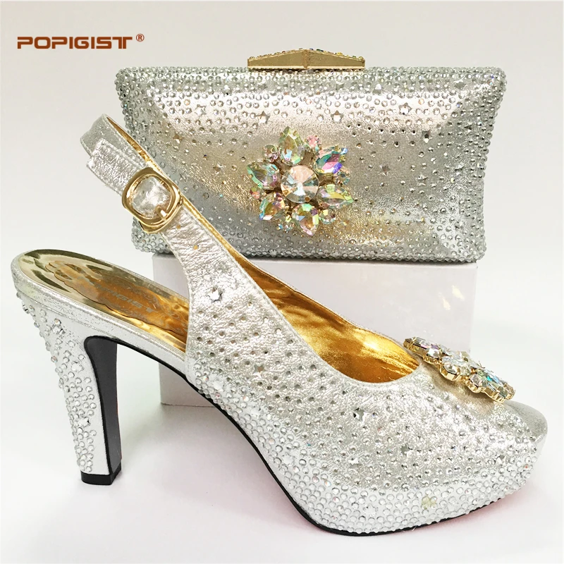 WeddingshoesandbagsetdecoratedwithflowercrystalItalianshoe