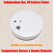DC независимых 2 в 1 тепла Термометры и Детекторы дыма 9 В Батарея Мощность Фотоэлектрические Главная огонь Охранной Сигнализации hm-620dhs