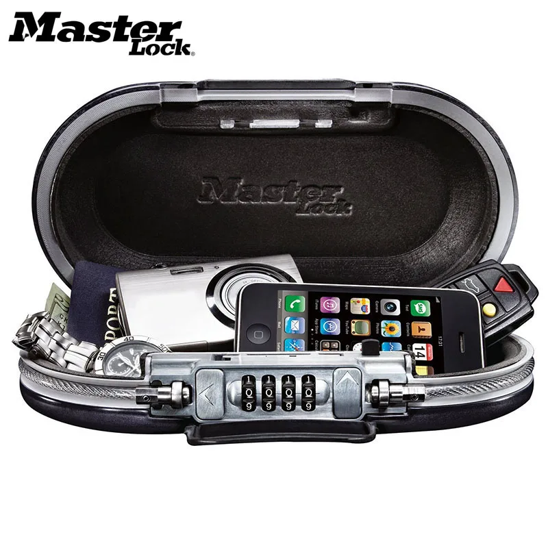 Master Lock Portable Safe Box Password Lock Mini Safes Security Strongbox Wire Rope Fixed Jewelry Cash Card Phone Storage Boxes