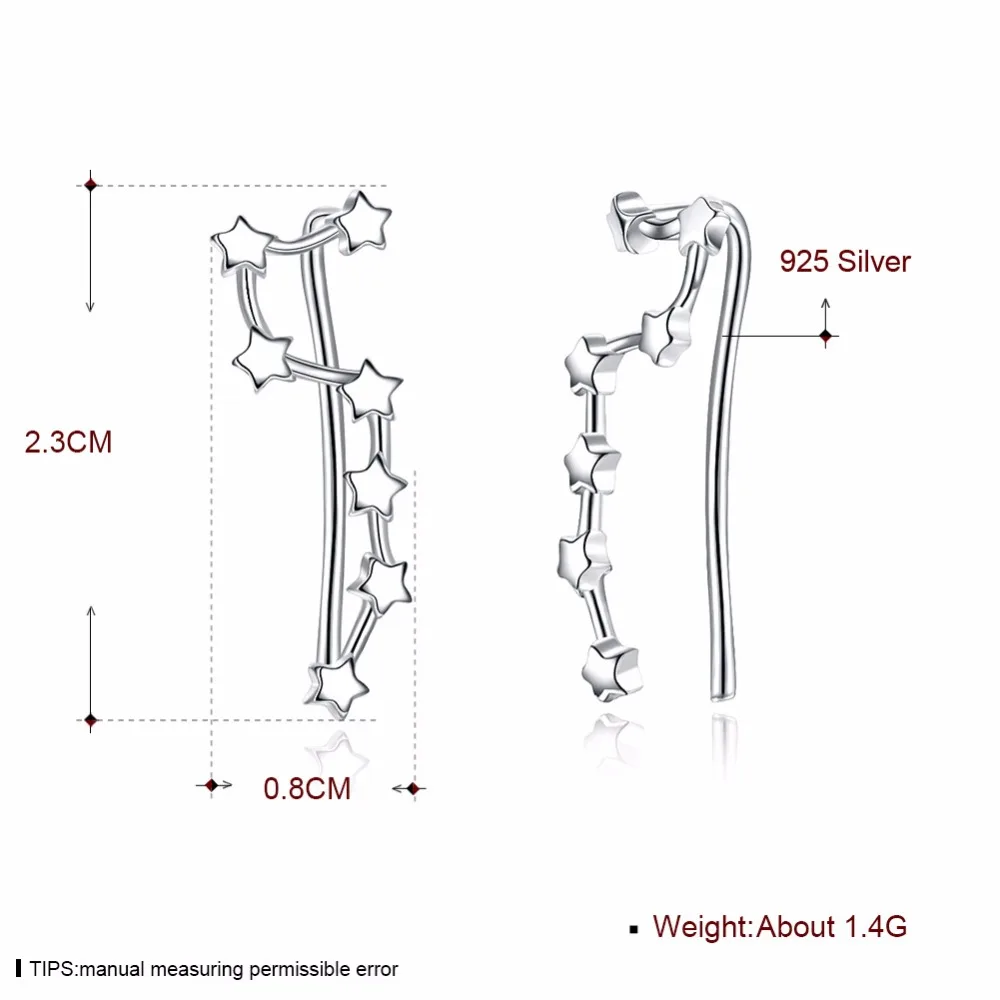 Звезда Серьги-перевертыши Настоящее серебро 925 проба ушные серьги-клаймберы простые серьги-кольца, модные ювелирные украшения для Для женщин Одежда для девочек