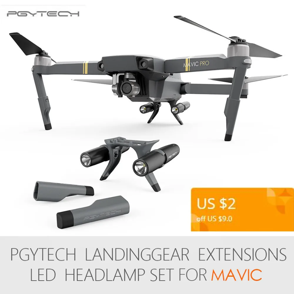 PGYTECH Extended Landing Gear Leg Support Protector Extension LED Headlamp Front Bright LED Lights set For DJI Mavic Pro PGYTECH Extended Landing Gear Leg Support Protector Extension LED Headlamp Front Bright LED Lights set For DJI Mavic Pro