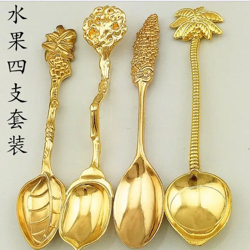 

4pcs set Retro Style Gold Silver Royal Fruit Design Coffee Spoon set