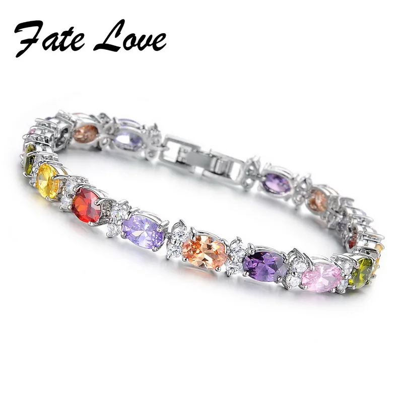 Fate Love Fashion New Arrival Bracelets AAA Cubic Zircon Colour Stones Silver Color Wedding Bracelet Woman Party Jewelry FL419