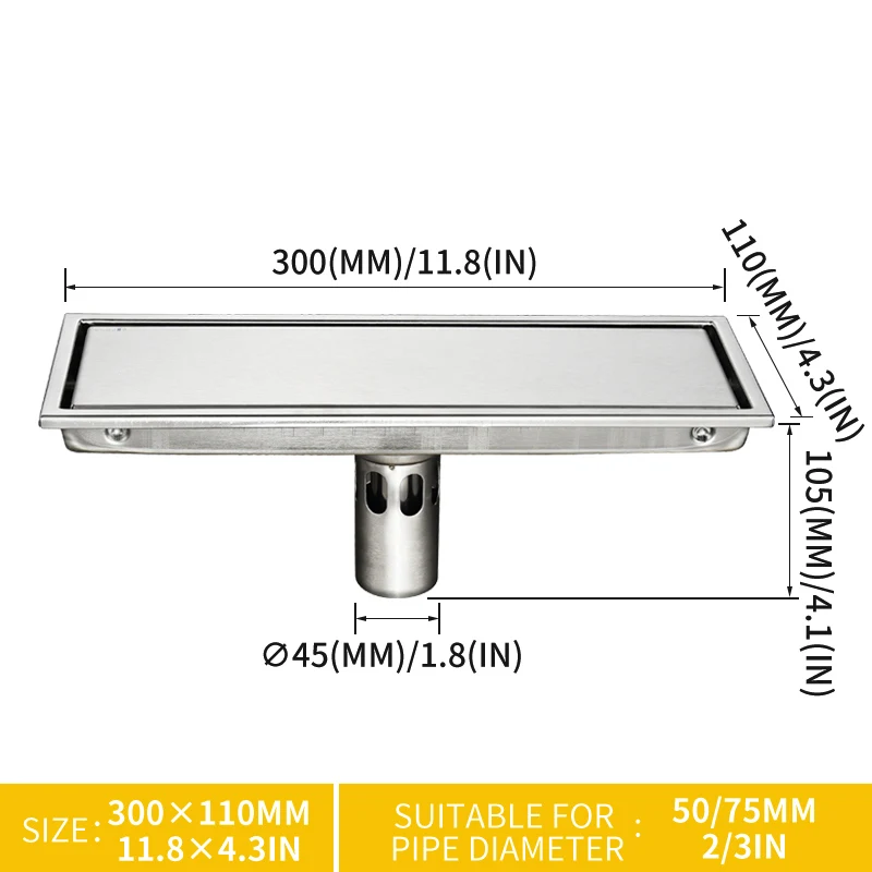 300X110 мм трап 304 твердый нержавеющая сталь анти-запах ванная комната Невидимый Душ пол сток, Дезодорация - Цвет: Middle Type
