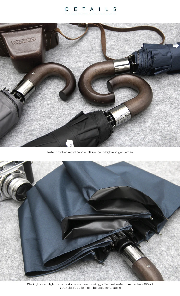 Мужской зонт с защитой от ультрафиолета, автоматический зонт с деревянной ручкой и черным покрытием для гольфа, зонт от солнца, женский ветрозащитный зонт с 10 ребрами, автоматический зонт UPF50