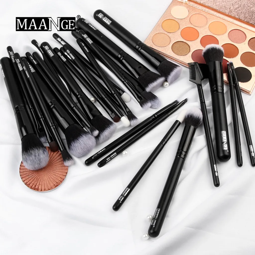 

MAANGE Makeup Brushes 27Pcs Black Wooden Cosmetic Eyebrow Eyeshadow Foundation Blush Lip Brush Makeup Brushes