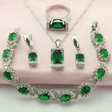 WPAITKY модный зеленый изумруд 925-Стерлинговое серебро набор украшений для женщин ожерелье серьги браслет кольцо Ювелирная коробка