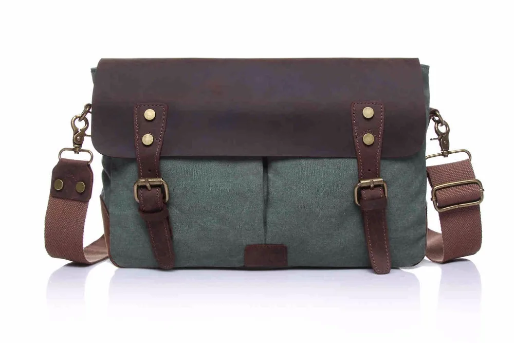 

Vintage casual men's portable briefcase canvas postman bag Messenger bag with crazy horse leather Laptop Crossbody Bag