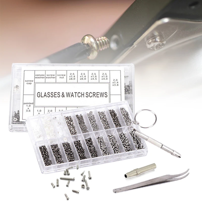 1000Pcs Mini Small Screws Nut Set Kits Stainless Steel Screws Nut Repair Tools Accessories For Glasses Watch Cellphones