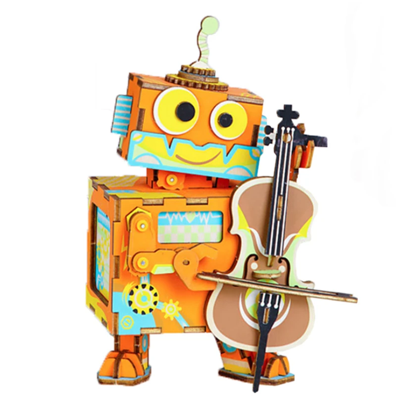 

Robotime DIY 3D Puzzle Model Toy Playing Violin Robot Assembly Music Box Building Kits Wood Crafts Clockwork Toys For Children