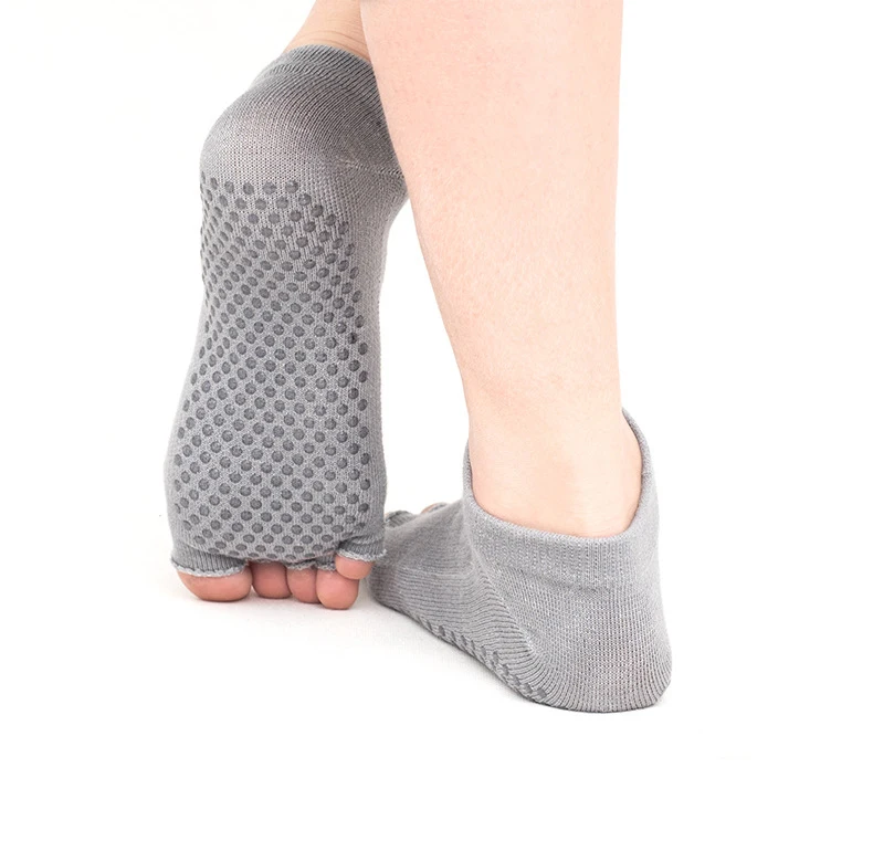 1 пара, женские носки хлопчатобумажные носки до лодыжки, носки с пятью пальцами, Нескользящие, с открытым носком, силикагель, Пилатес, прочные открытые носки для йоги, 35-40