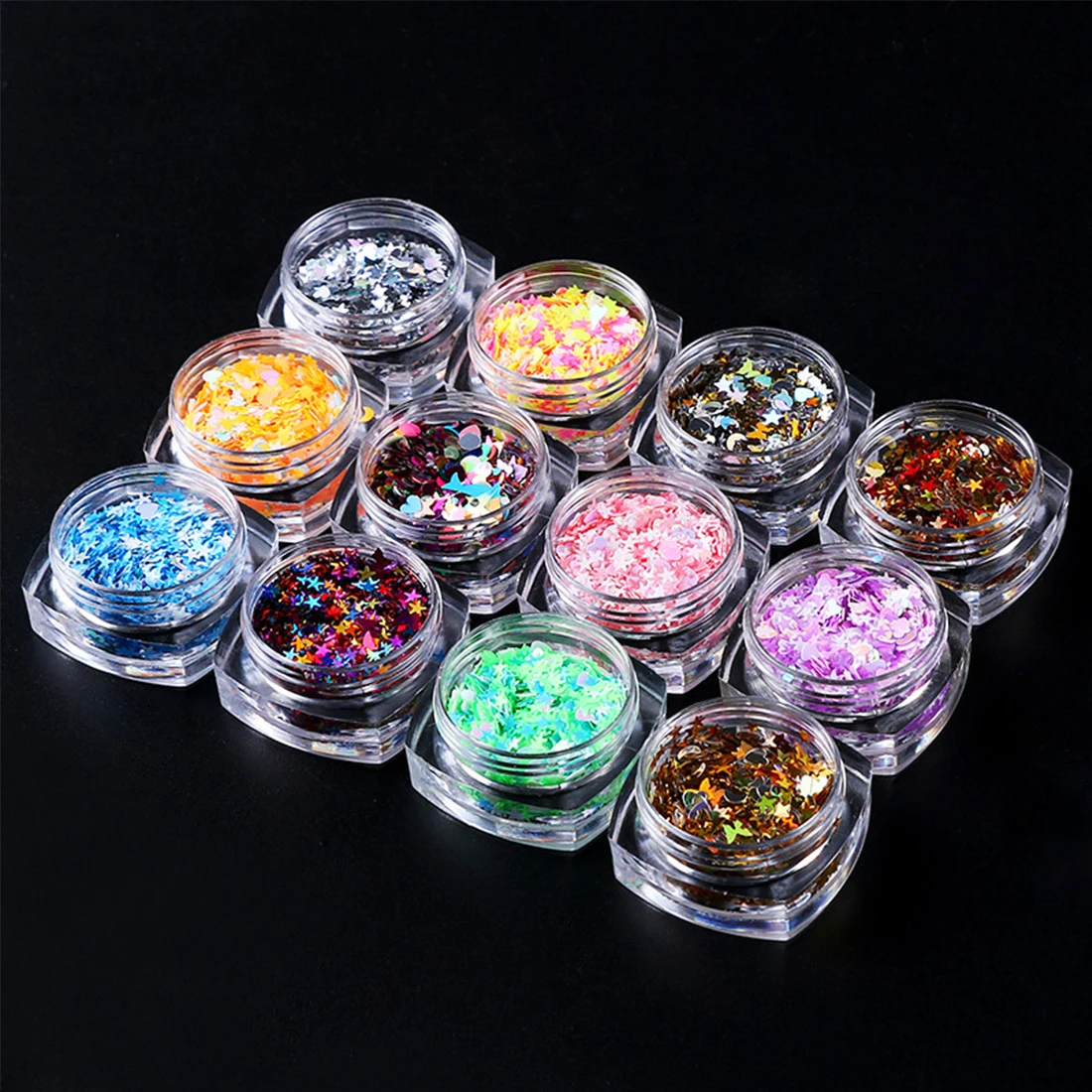 

3D Shinning Nail Sequin Lucky Star/Moon/Heart Nail Glitter DIY 12 Colors Paillette for Nails Tips Face Nail Art Decorations