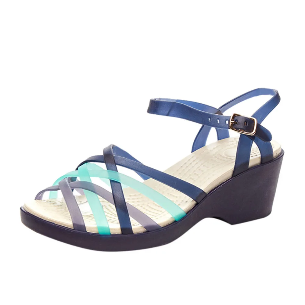 2019 women's summer rainbow wedges jelly shoes TPU non-slip high heel Roman gladiator sandals ladies platform sandals 40J25 (4)