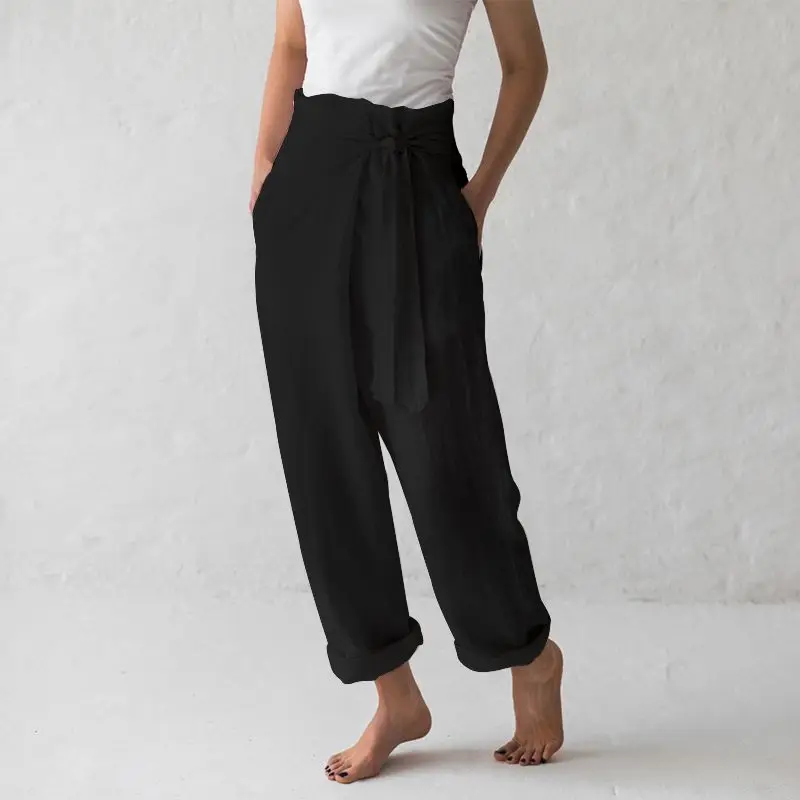Винтажные женские длинные штаны с завышенной талией, новинка, повседневные свободные штаны-шаровары, женские брюки Харадзюку, брюки размера плюс 5XL - Цвет: Черный