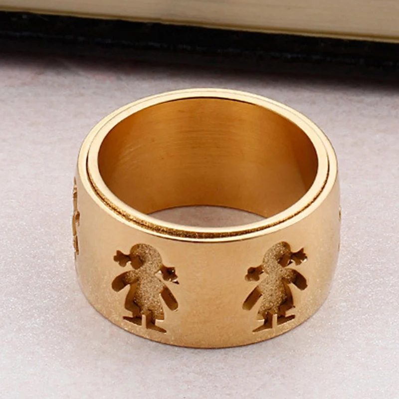 1pc Silver Gold Color High Quality Engagement Ring Wide&Thick Little Boy & Girl Pattern Finger Rings for Family Love Jewelry