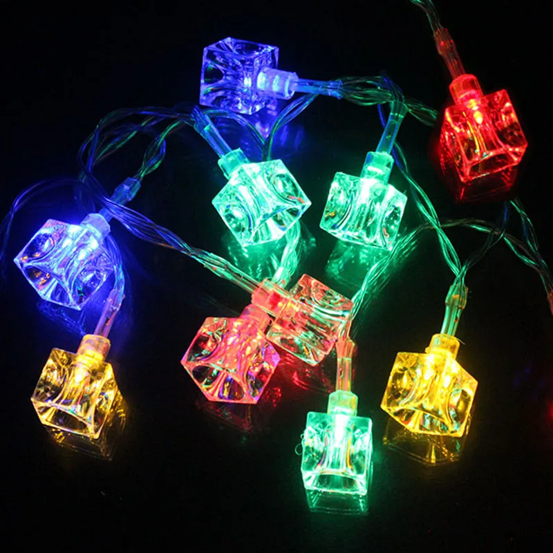 10 Светодиодов ice cube светодиодные фары Рождественские строка наружное освещение с питанием от батареи светодиодные гирлянды фестиваль