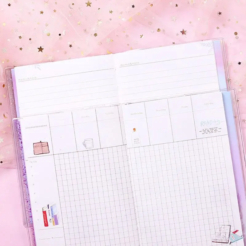 

Kawaii Students Schedule Daily PVC Quicksand Notebook For Girl Travel Stationery Planner Journey Plan Notepad Gift Daily Noteb