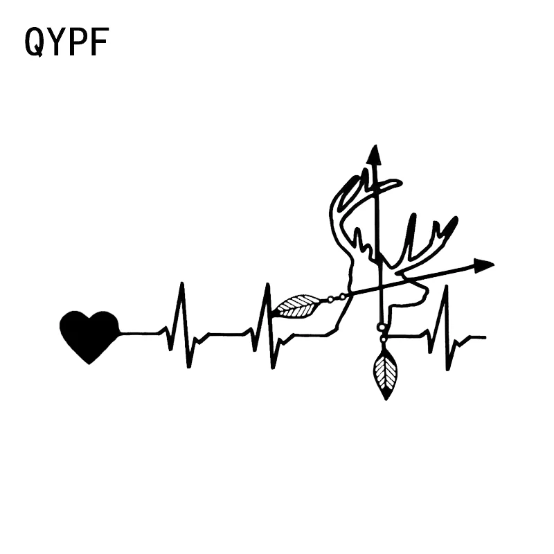 

QYPF 15.7*9.2CM Interesting Deer Heartbeat Buck Hunting Archery Decor Car Sticker Vinyl Extreme Movement Silhouette C16-1766