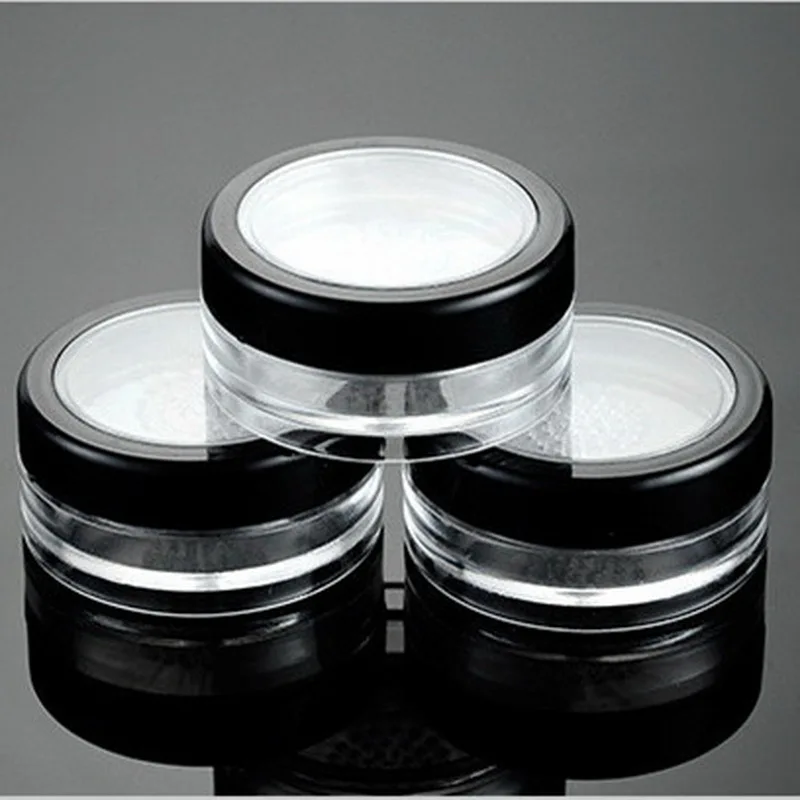 

100pcs/lot 10g Empty Makeup Jar Container Powdery Cake Box Clear Plastic Loose Powder Jar Cosmetic Packing Jar With Sifter