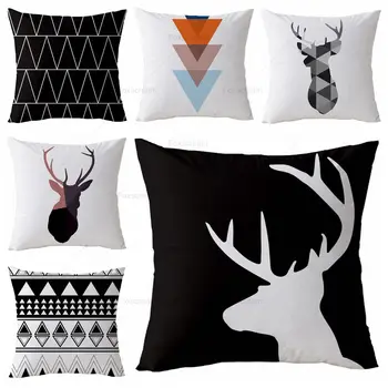 

Scandinavian Pillowcase Black Cushion Cover Home Decor Deer Geometric Decorative Pillows Grey Cushions Velvet Throw Pillows Case
