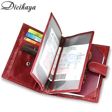 DICIHAYA Genuine Leather Women's Passport Cover Wallet Large Capacity Passport Holder Coin Purse Red Leather Wallets Card Holder DICIHAYA Genuine Leather Women's Passport Cover Wallet Large Capacity Passport Holder Coin Purse Red Leather Wallets Card Holder