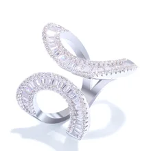 Bilincolor серебряный цвет кубического циркония свадебные Роскошные модные женские высококачественные большие регулируемое Открытое кольцо для женщин