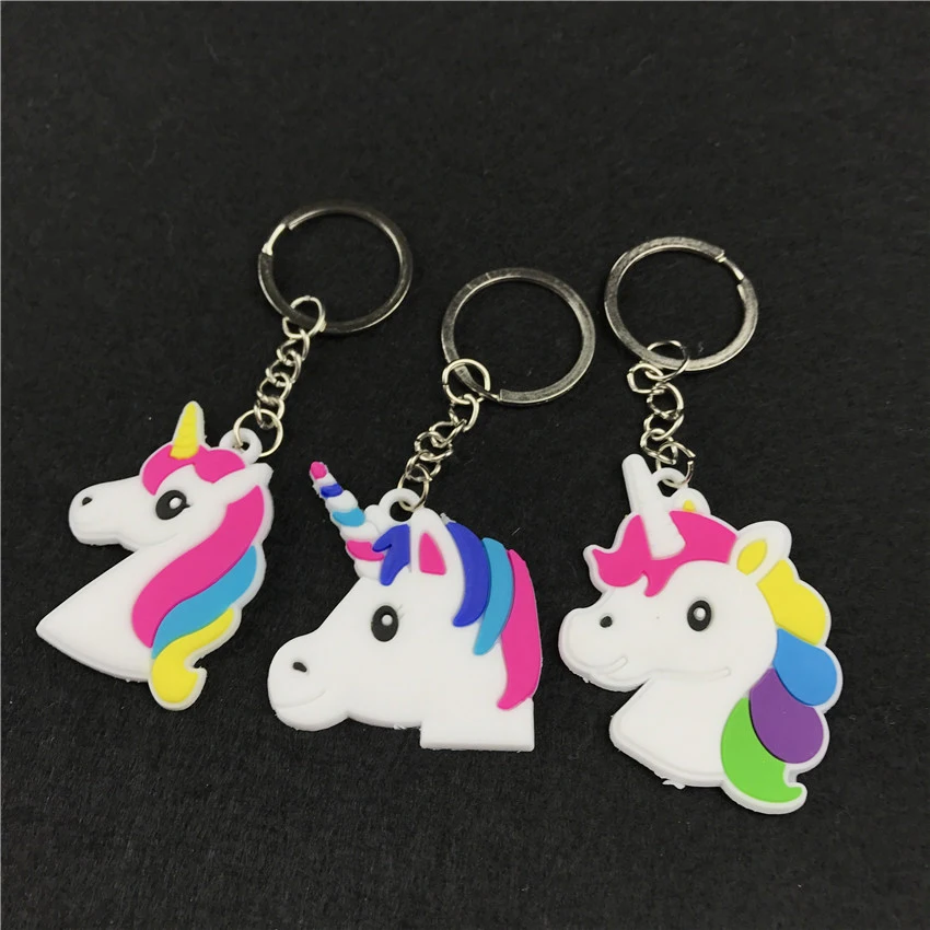 12Pcs Unicornio Party Rubber Bangle Key Chains Kids Favors Birthday Bracelet Baby Shower DIY Colorful horse Party Decor Supplies