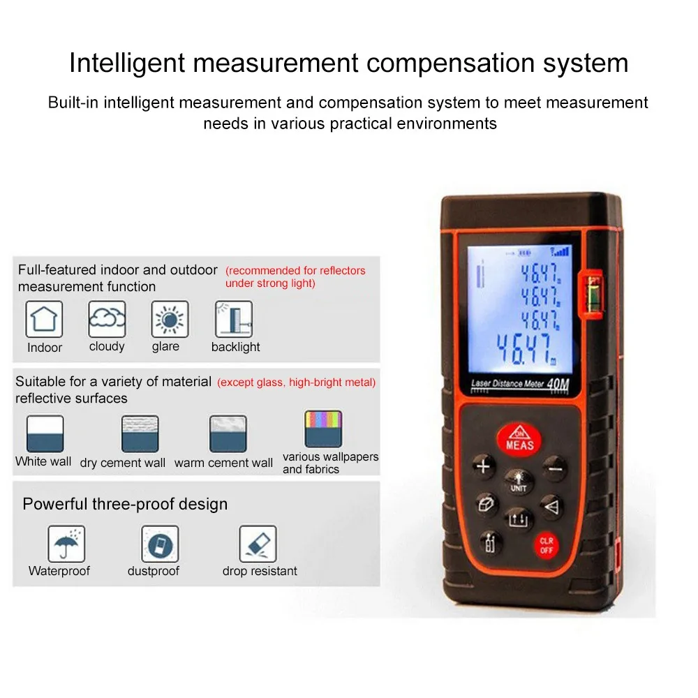 Laser Distance Meter 40M 60M 80M 100M Laser Rangefinder Meter Range Finder Laser Tape Measure Build Device Toulette Ruler
