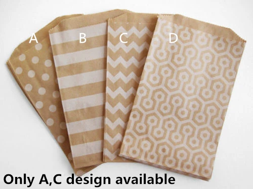 

100 Kraft Paper candy Bag 5 x7" Polka Dots Stripes Buffet Popcorn Food Safe fries hamburger Fried Chicken Oil paper gift bag
