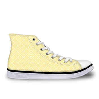 

Yellow Moroccan Flower Printed Women High Top Canvas Shoes Casual Moroccan Pattern Female Lace Up Vulcanize Shoes Breathable