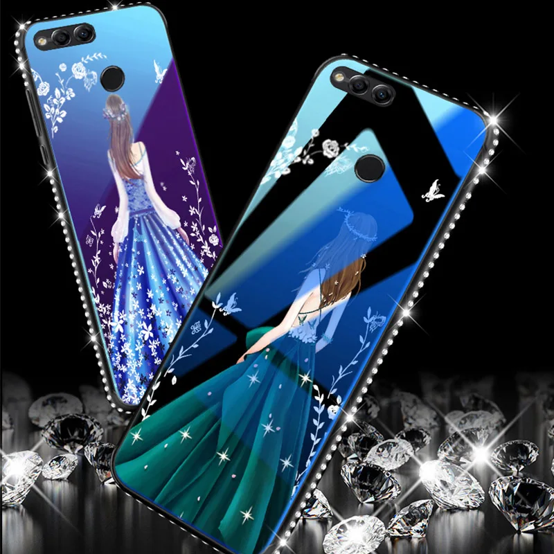 SemgCeKen Алмазный Блестящий стеклянный чехол для huawei honor 7X 7 X honor7x роскошный