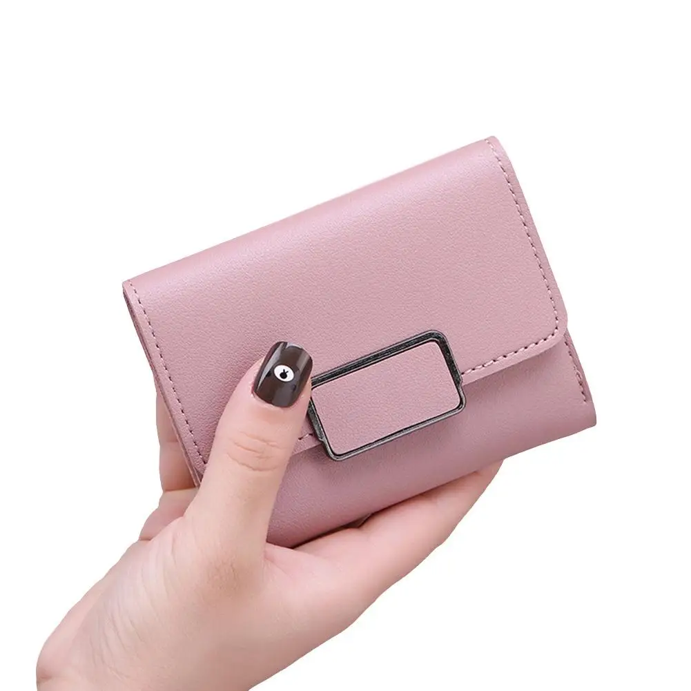 

Solid Color Leather Short Wallet Women Cash Card Holder Folded Plaid Purse 2019 3-Folded Women Wallet Cultch Bag