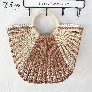 

Semicircular Clutch 2019 New Panelled Women Hand Straw Bag Summer Vacation Women Handbags Handmade Knitting Beach Bag