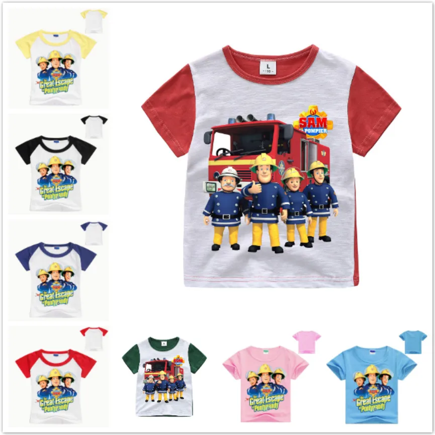 

New Baby Boys Clothes Children Cartoon Fireman Sam T Shirts Girls Short Sleeved T-Shirt Kids Summer Tops Tee Costumes Clothes