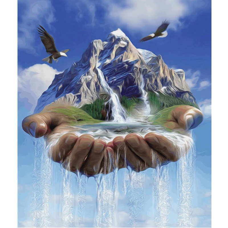 5D Mountain и водопад в воздухе пейзажа мозаика Home Decor полный DIY квадратный алмаз