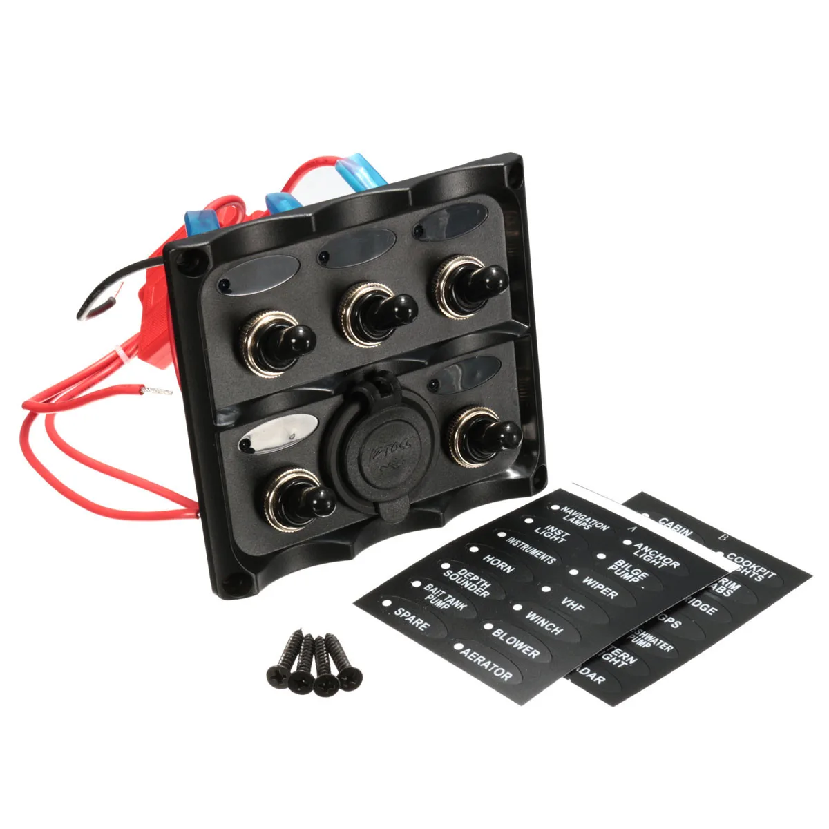 

12-24V Caravan RV Boat Marine 5 Gang LED Toggle Switch Panel + 2 Dual USB Socket