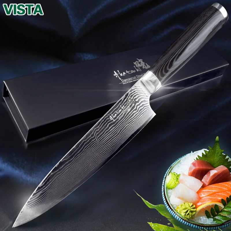 Դամասկոսի դանակներ խոհարար դանակ Japaneseապոնական խոհանոցի դանակ Դամասկոս VG10 67 հատ շերտ չժանգոտվող պողպատից դանակներ Ուլտրա կտրուկ Micarta բռնակով