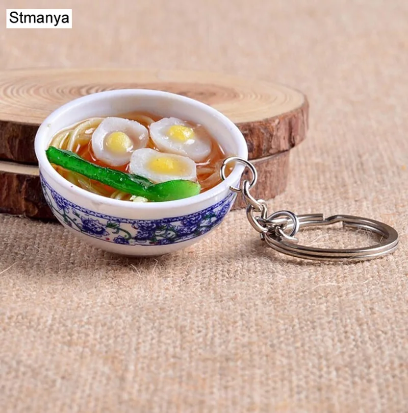 Cute Food Simulation Key Chains Chinese Blue and white porcelain Food Bowl JH