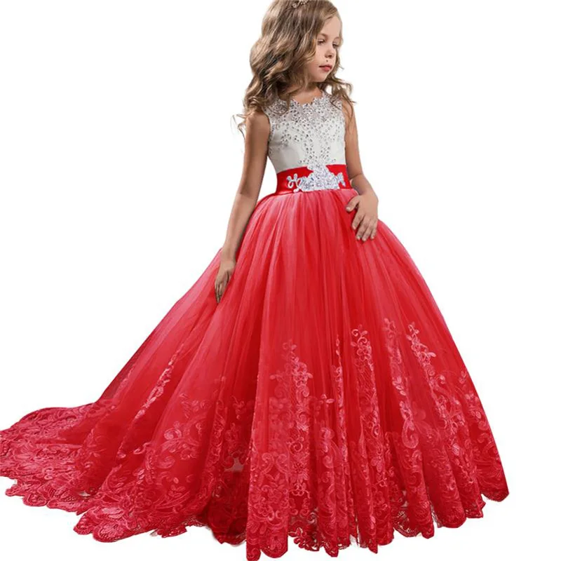 White First Communion Dress for Girl Tail Tutu Teen Chirldren's Princess Wedding Long Party Evening Dresses LP-231 | Детская одежда