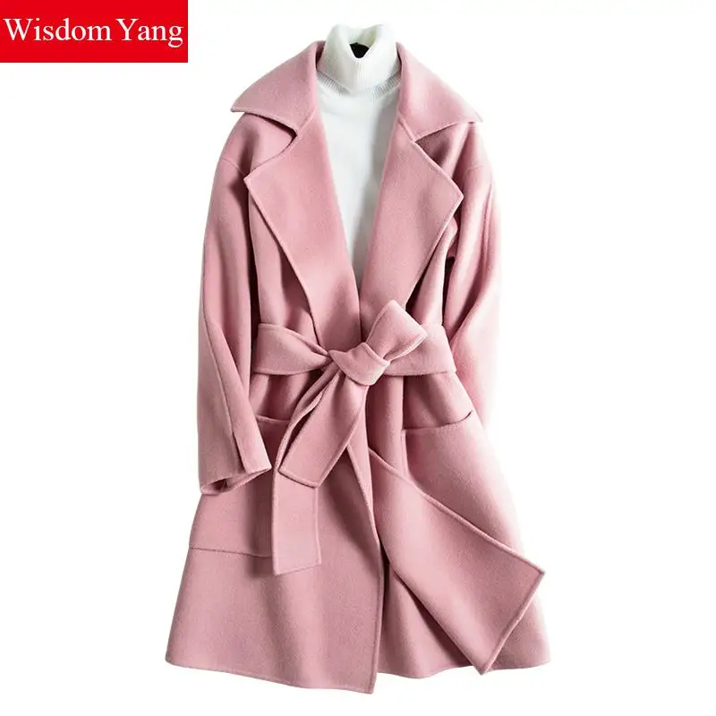 

Wisdom Yang Women's Sheep Wool Overcoats Green Camel Red Blet Slim Warm Winter Elegant Trench Long Coats 2017 Casacos Feminino