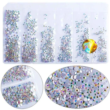 

Hisenlee 1680pcs 28 Colors SS3-SS10 Small Sizes Nail Art Crystal Glass Rhinestones For Nails 3D Nail Art Decoration Gems