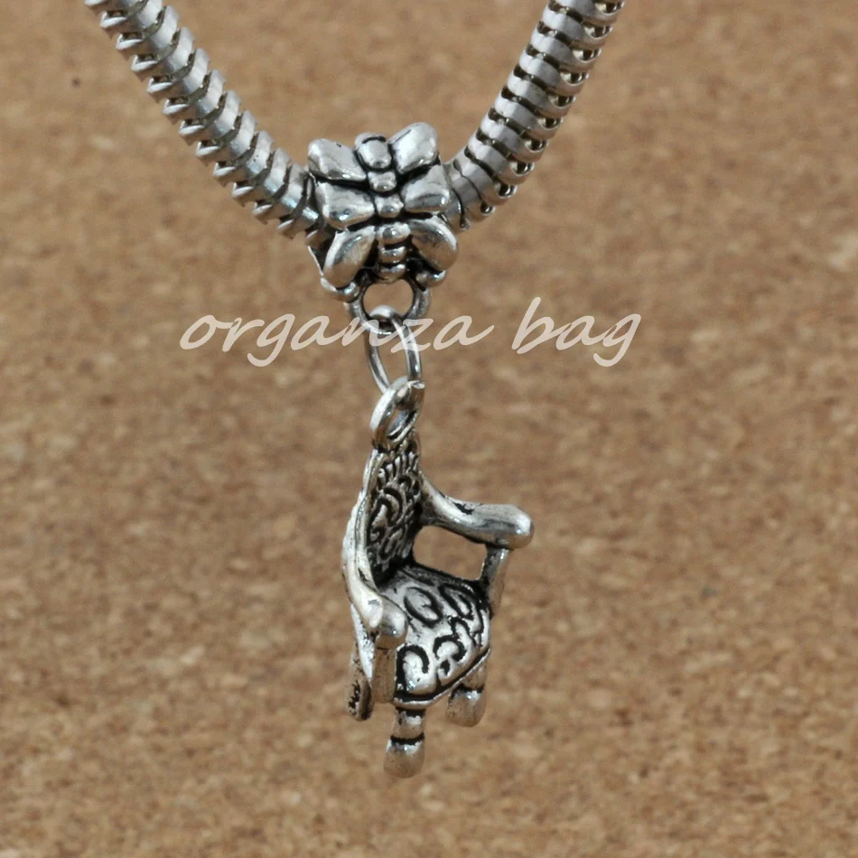 100pcs Antiqued Silver Alloy Chair Sofa Charm Big Hole Bead Fit Charm Bracelet Jewelry 13.5x 32.5mm A-181a