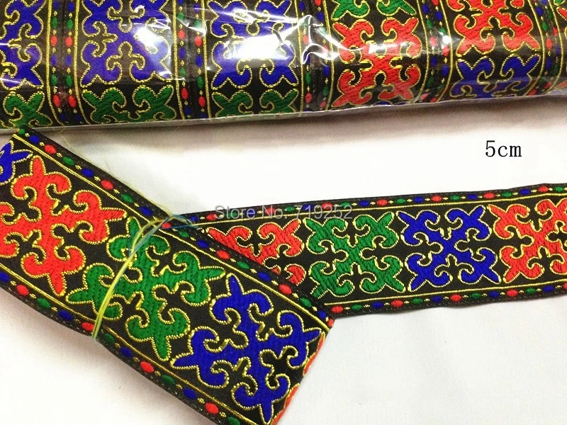 

50mm 5cm 2'' Costume Curtain Decoration Laciness Woven Embroidery National Jacquard Ribbon Webbing Anchor Bilateral Mercerizing