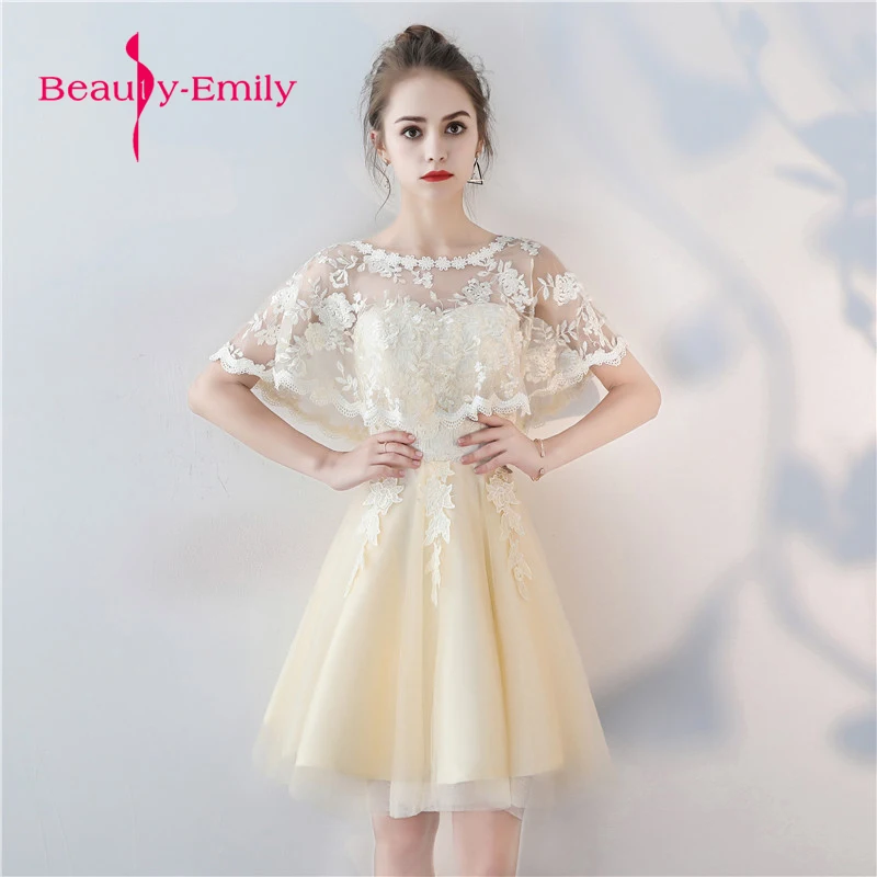 

Real Picture women beige Prom Dresses 2018 Sweet Evening Dress Short Party Scoop Tulle Appliques Lace Up Prom Gowns Evening