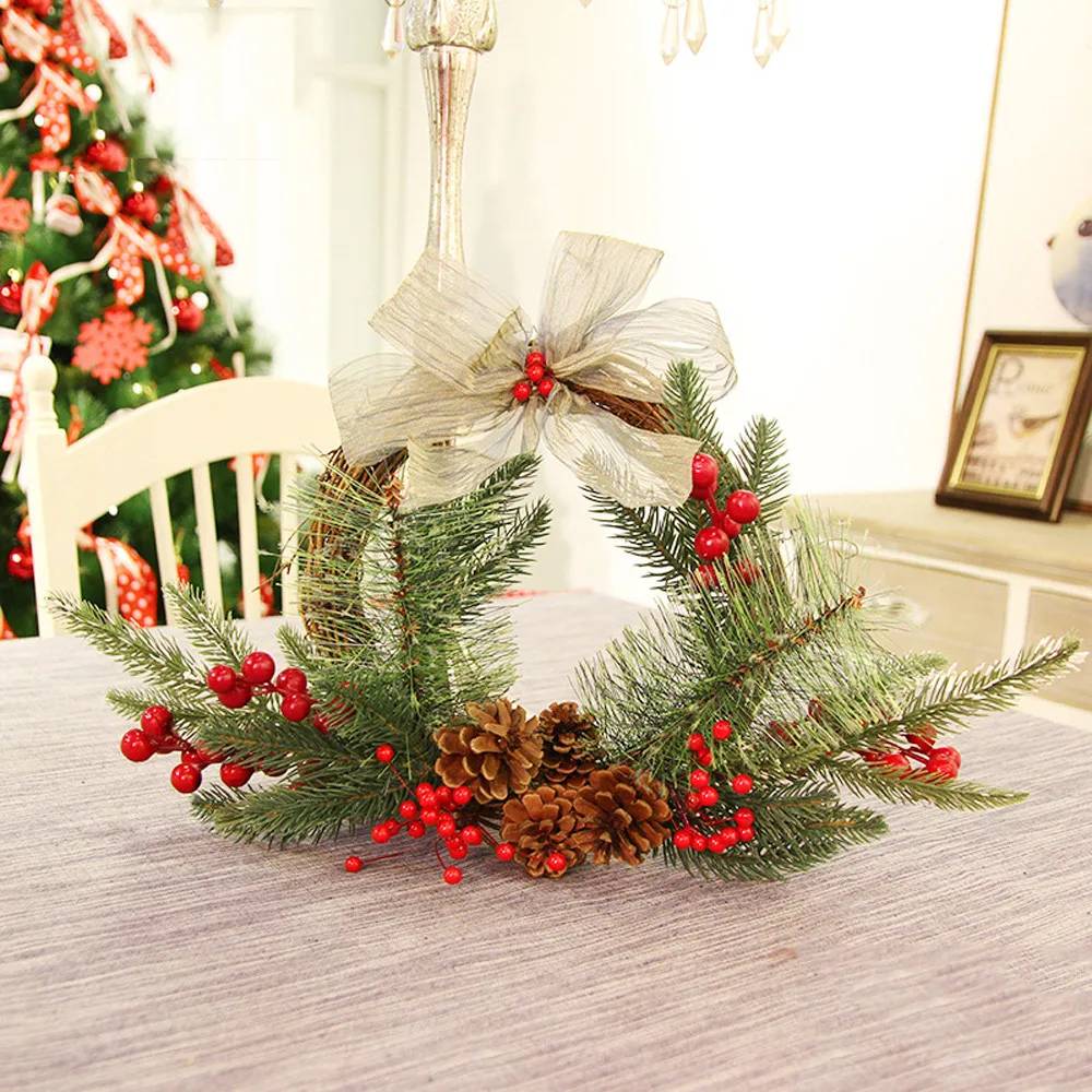 

Merry Christmas Decorations For Home 25cm Christmas Wreath Door Wall Ornament Garland Decoration White Bowknot Door Decoration