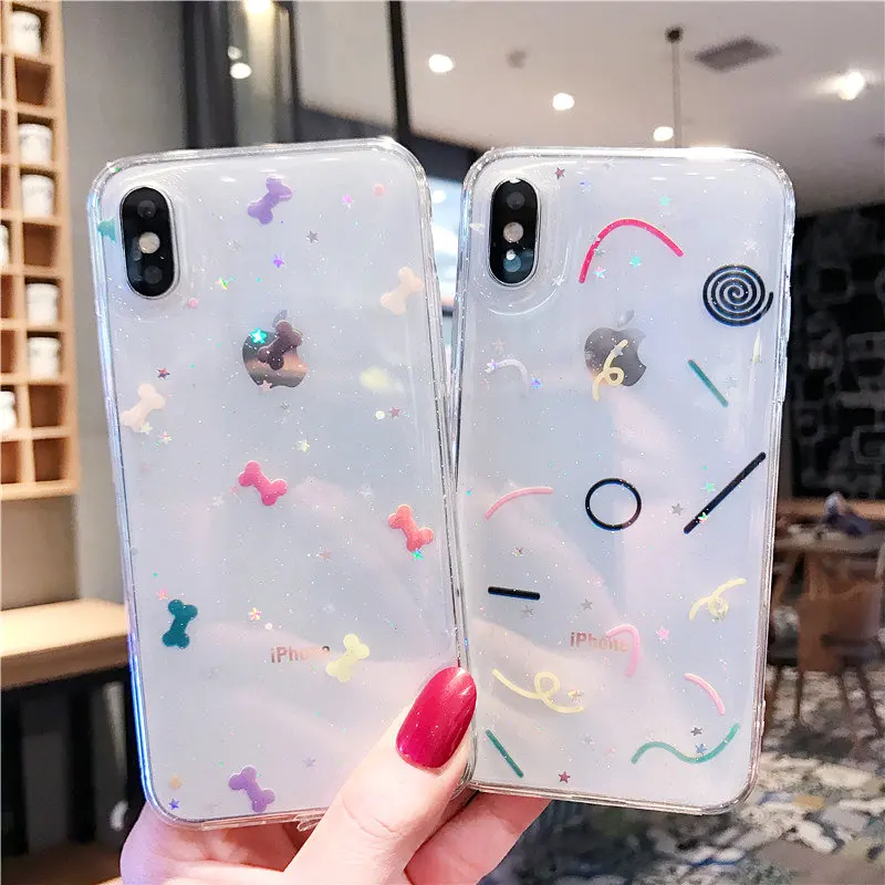 

ORYKSZ For iPhone X XR XS Max Case Cute Dog Glitter Transparent Soft Tpu Phone Case For iphone 8 7 6 6S Plus Silicone Back Cover