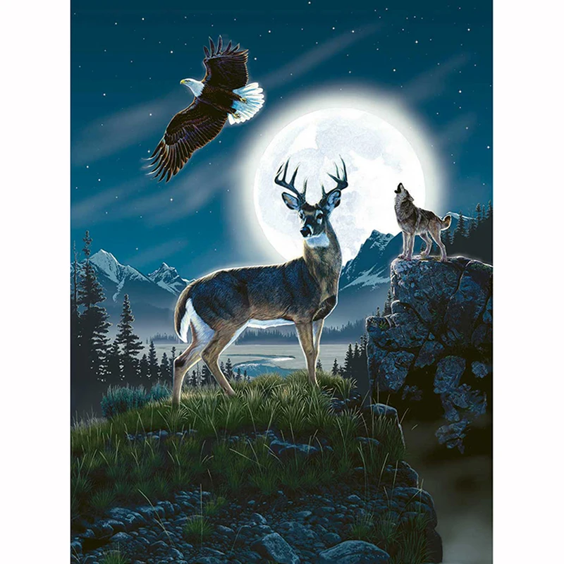 

5D DIY Diamond Embroidery Moon Wolf & Deer Full Square/ Round Diamond Painting Cross stitch Diamond crystal Wall Painting